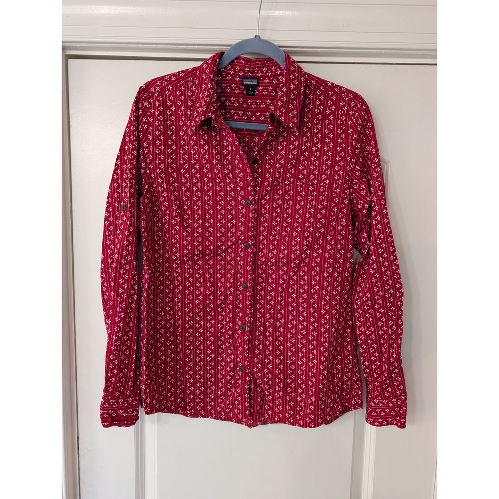 Patagonia Womens Organic Cotton Floral Stripe Button Up Shirt 8 outdoor hiking